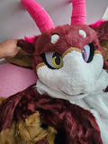 LA Pick UP/Ship Wine Red Horn Cat Furry Dragon Fursuit Costumes Suit Size S/M