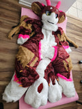 LA Pick UP/Ship Wine Red Horn Cat Furry Dragon Fursuit Costumes Suit Size S/M