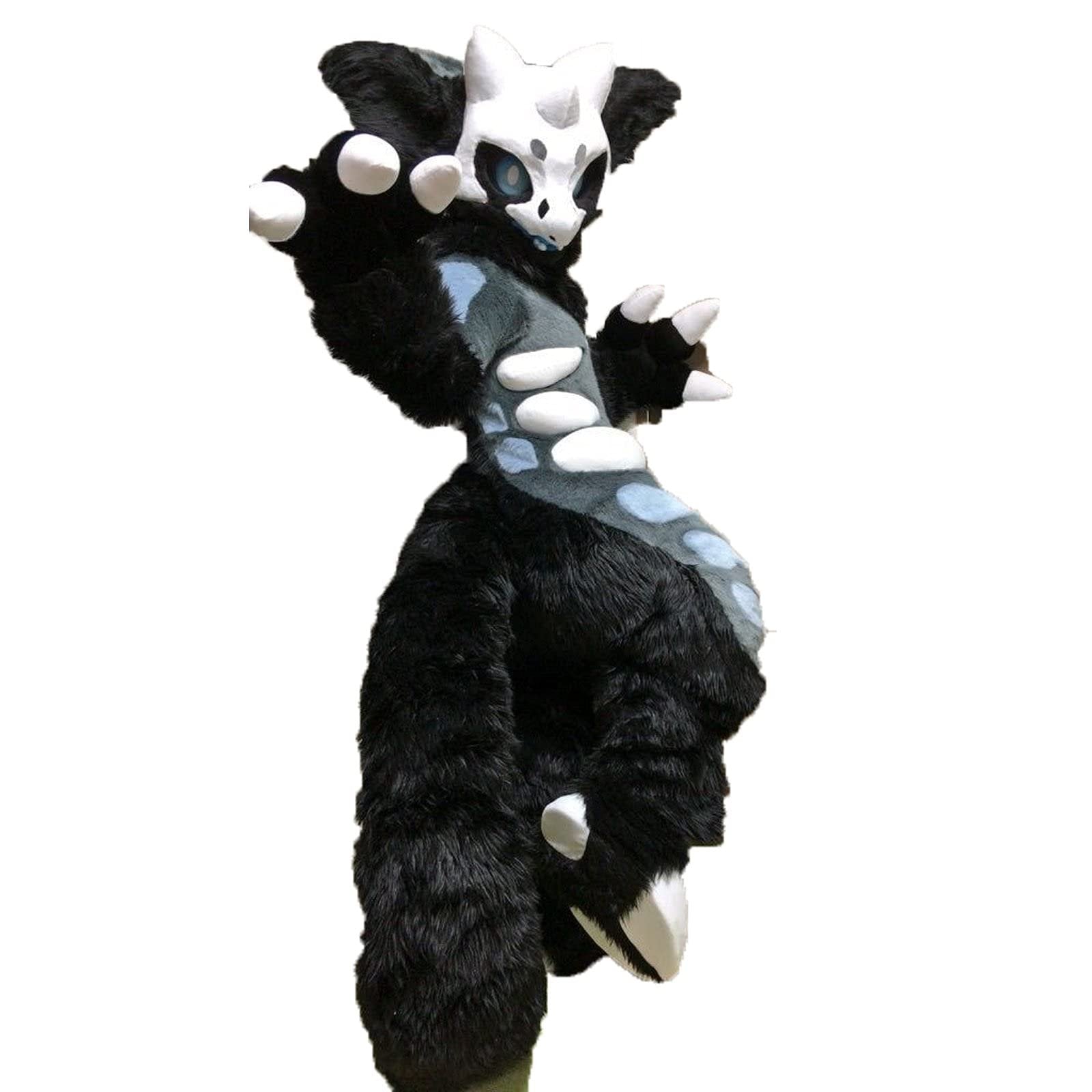 FurryMascot Black Dragon Bend Legs Digitigrade Plantigrade Bodysuit Furry Husky Wolf Dog Fox Cat Fursuit Costume, Black,blue,white -  by FurryMascot -