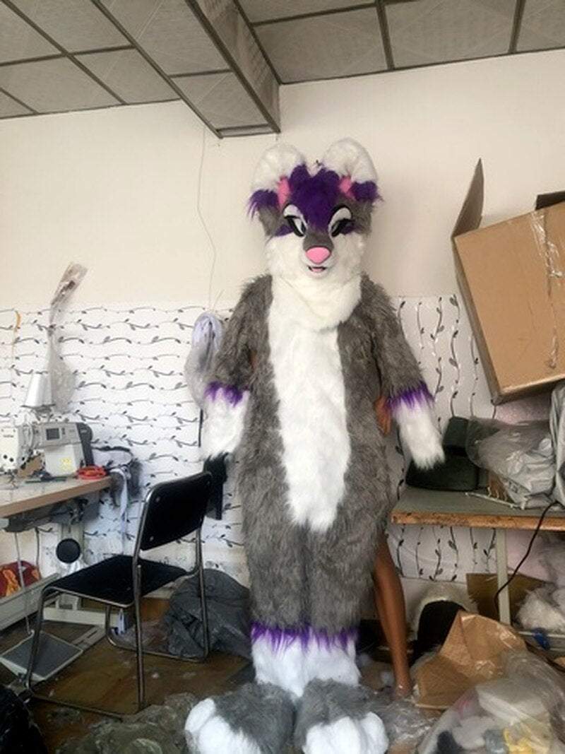 Long Fur Gray Fursuit Husky Fox Dog Mascot Costume Unisex Cosplay Carnival -  by FurryMascot -