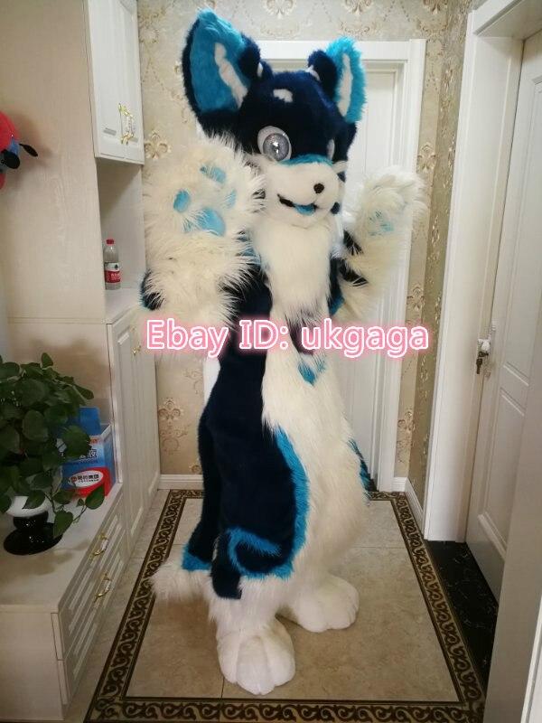 All Sizes Best Quality on  Blue Dog Fox LONG PLUSH Complete Suit Mascot Costume Cosplay Party Fancy Dress Birthday -  by FurryMascot -