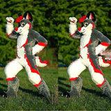Best Quality on  Halloween Grey Long Fur Husky Dog Fox Fursuit Furry Mascot Costume Cosplay Dress Outdoor Outfit -  by FurryMascot -