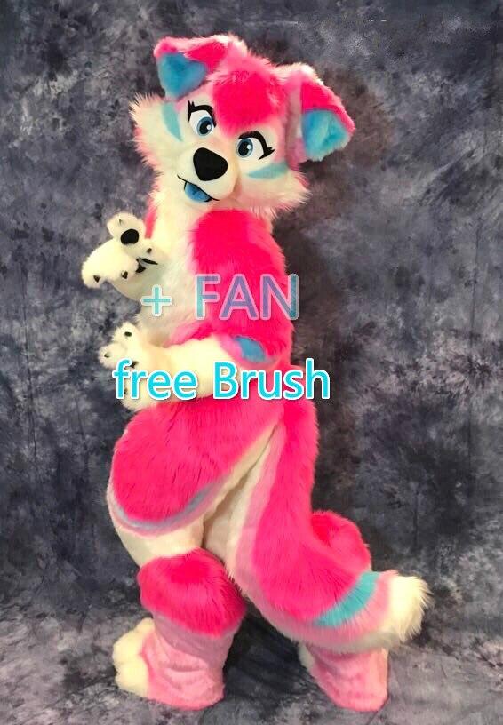 Best Quality on  Pink Dog Wolf Fox Fursuit Complete Suit Mascot Costume Cosplay Party Fancy Dress Birthday -  by FurryMascot -