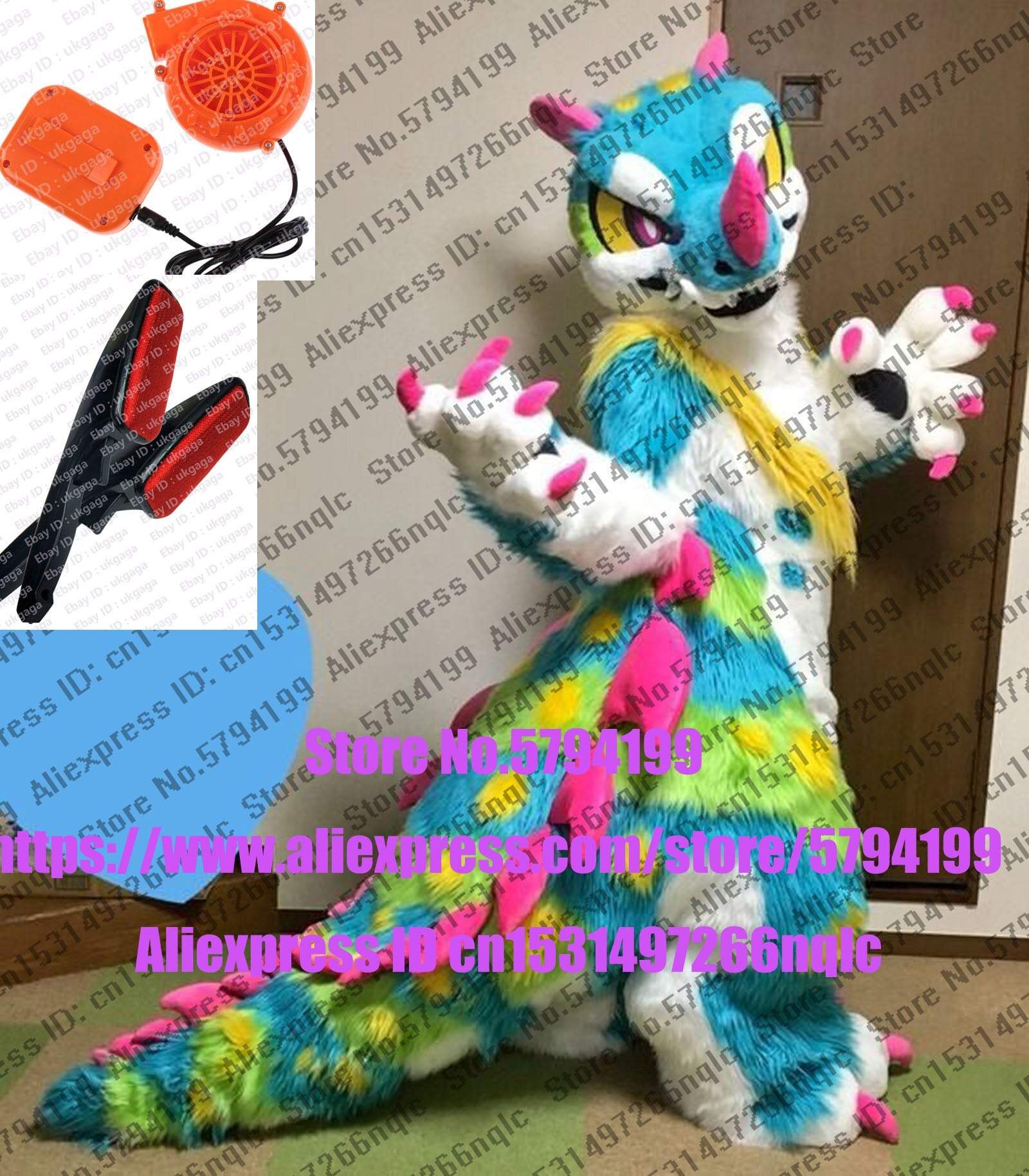 BLUE DRAGON DRAGONS HUSKY Dog Wolf Furry Fursuit  Suit Costume Cosplay Animal Party Fancy Dress Carnival Birthday Gift -  by FurryMascot -