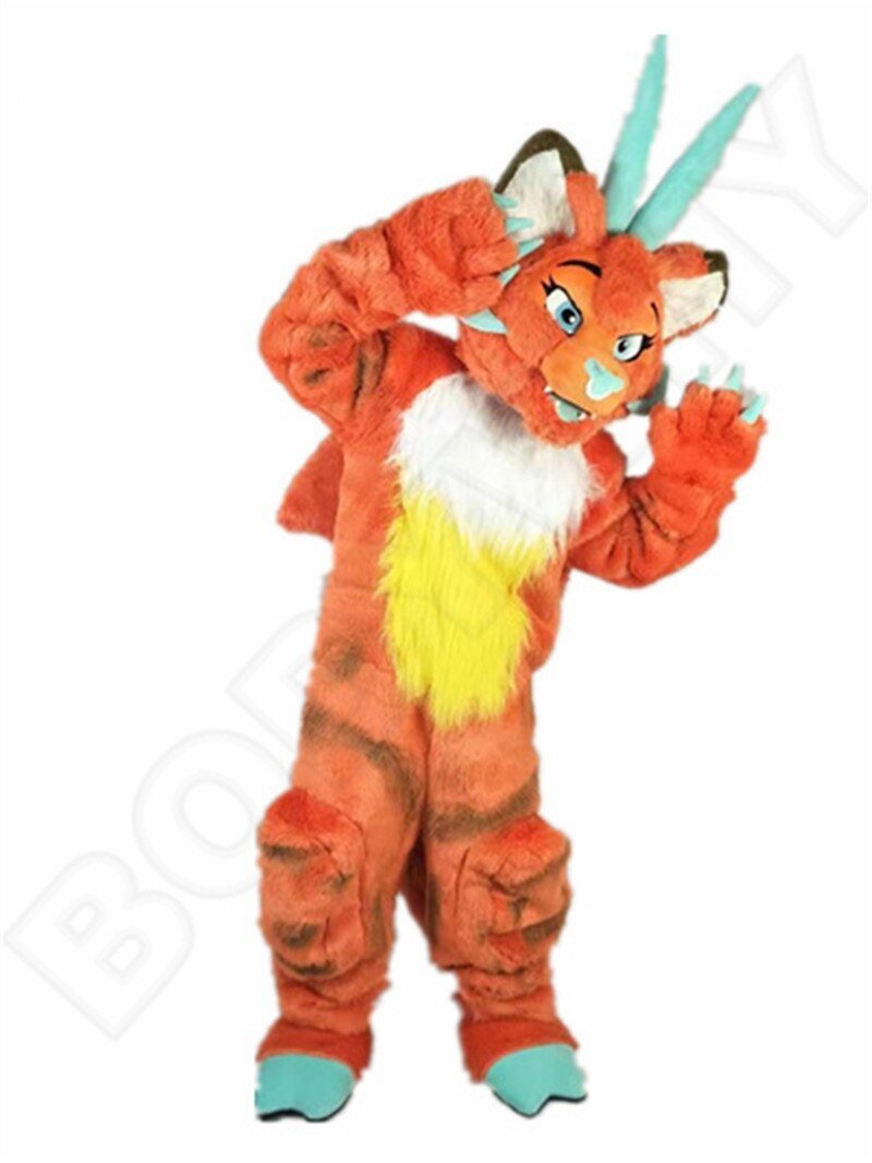 Chic Orange Dragon Completed Fursuit Mascot Furry Costume Suits Party Fancy Dress Outfits Clothing Halloween Cartoon Outdoor -  by FurryMascot -