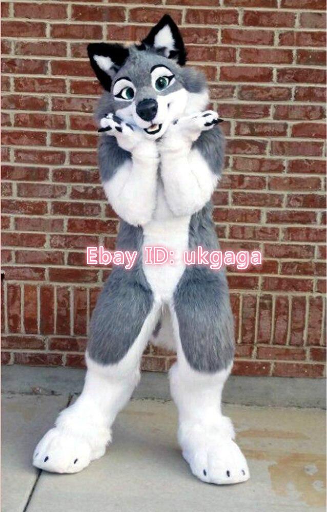 Best Quality on  Grey Wolf Dog Fursuit Complete Suit Mascot Costume Cosplay Party Fancy Dress Birthday -  by FurryMascot -
