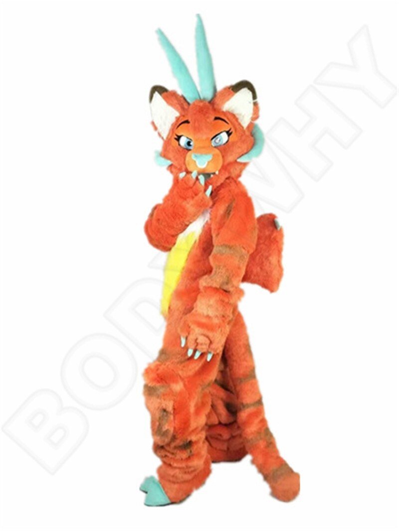 Chic Orange Dragon Completed Fursuit Mascot Furry Costume Suits Party Fancy Dress Outfits Clothing Halloween Cartoon Outdoor -  by FurryMascot -