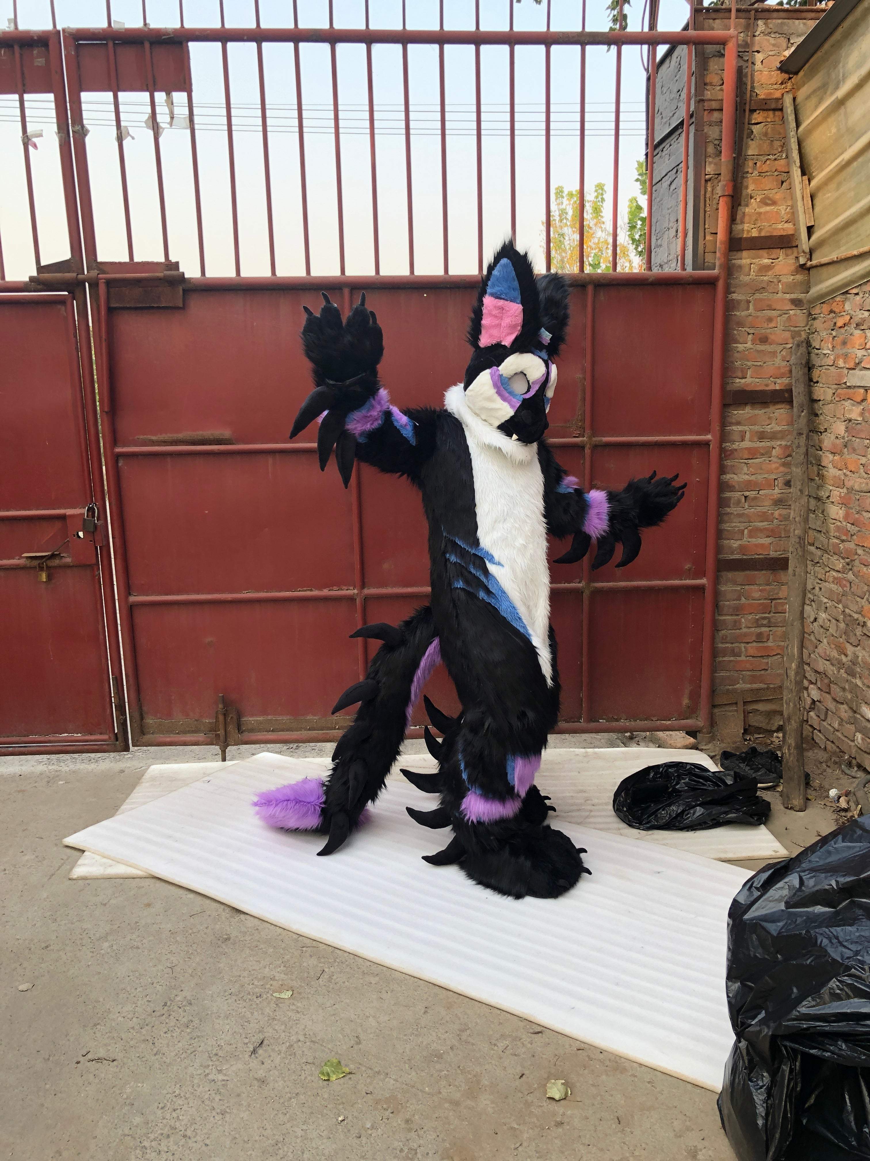 100% ORIGINAL PHOTO 3D Eyes Black Dragon Long Tail Huksy Dog Fursuit Teen Costumes Child Full Furry Suit Fursona Kigurumi Digitigrade Anime full suit With Head -  by FurryMascot -