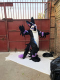 100% ORIGINAL PHOTO 3D Eyes Black Dragon Long Tail Huksy Dog Fursuit Teen Costumes Child Full Furry Suit Fursona Kigurumi Digitigrade Anime full suit With Head -  by FurryMascot -