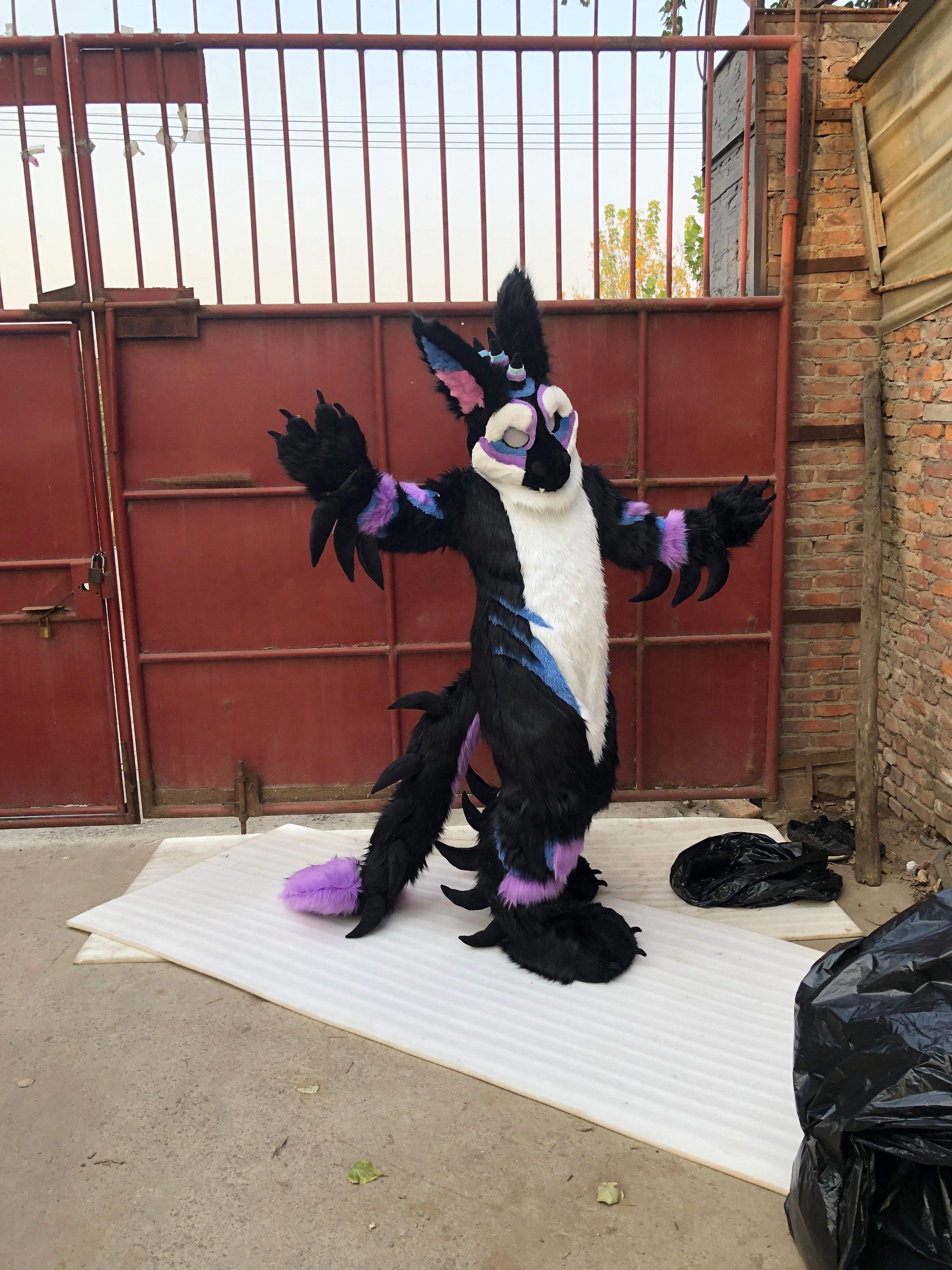 100% ORIGINAL PHOTO 3D Eyes Black Dragon Long Tail Huksy Dog Fursuit Teen Costumes Child Full Furry Suit Fursona Kigurumi Digitigrade Anime full suit With Head -  by FurryMascot -