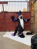 100% ORIGINAL PHOTO 3D Eyes Black Dragon Long Tail Huksy Dog Fursuit Teen Costumes Child Full Furry Suit Fursona Kigurumi Digitigrade Anime full suit With Head -  by FurryMascot -
