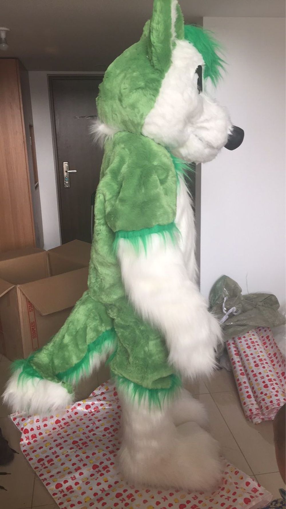 Long Fur Green Husky Dog Mascot Costume Fursuit Cosplay Party Fancy Dress Outfits Advertising Promotion Carnival Halloween Xmas -  by FurryMascot - 