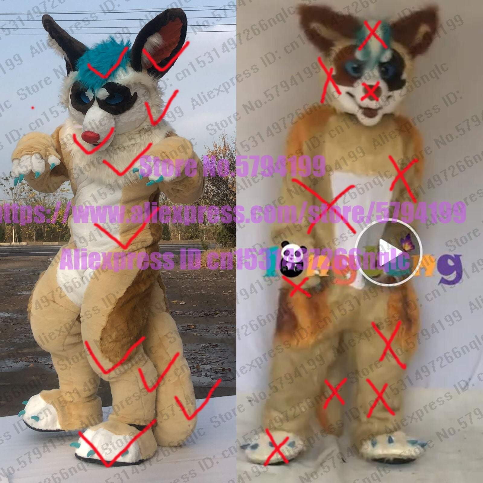 3-D Eyes  Fursuit Fullsuit Teen Green Hair Costumes Navy Blue Cat Dog Fox Furry Suit Custom For Child Adult -  by FurryMascot - 