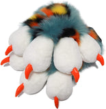 Furryvalley Fursuit Paws Furry Teilweise Cosplay Flauschige Krallenhandschuhe Kostüm Löwe Bär Requisiten für Kinder Erwachsene (Bunter gefleckter Leopard) 