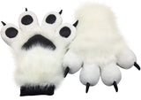 FurryValley Fursuit Paws Furry Partial Fluffy Gloves Costume Lion Bear Props for Kids Adults (White)