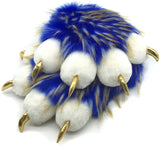 Furryvalley Fursuit Paws Furry Teil-Cosplay, flauschige Krallenhandschuhe, Kostüm, Löwenbär, Requisiten für Kinder und Erwachsene (blau) 