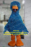 Brisk Long Fur Blue Big Bird Mascot Costume Cartoon Character Mascotte Fancy Dress Yellow Forehand Orange Mouth Legs Feet ZZ309