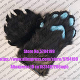 2 Stück süße Katze Kätzchen Pfote Klaue schwarz blau Handschuhe Fursuit Anime Unisex Kostüm Cosplay Plüsch für Party-Zubehör 