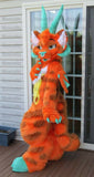 Schicker orangefarbener Drache, fertiger Fursuit, Maskottchen, pelziges Kostüm, Anzüge, Party, Kostüm, Outfits, Kleidung, Halloween, Cartoon, Outdoor