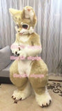 Best Quality on   Beige Cat Wolf Fursuit  Complete Suit Mascot Costume Cosplay Party Fancy Dress Birthday