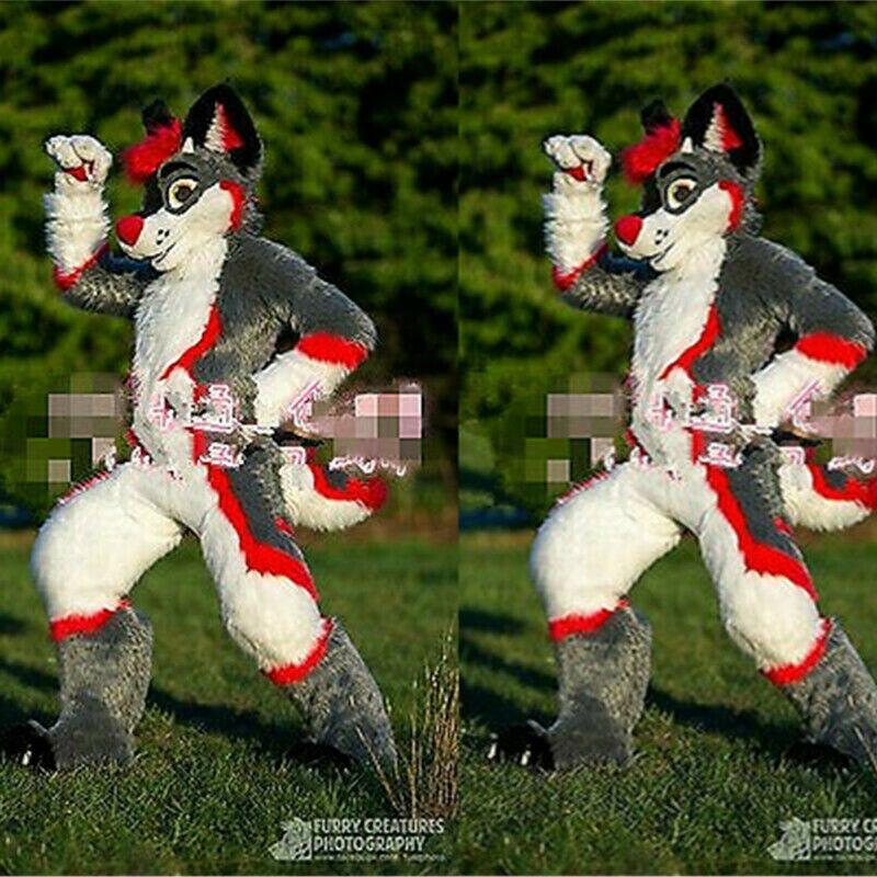 Halloween Long Fur Husky Dog Fox Fursuit Furry Mascot Costume Suit Cosplay  Fancy Dress Adult Outdoor Outfit Fur Suit