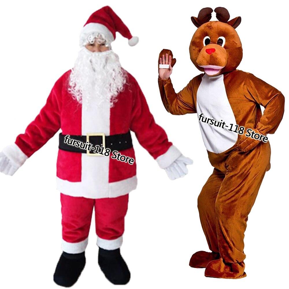 Santa Claus Elk Mascot Cartoon Performance Costume Halloween Cartoon Mascot Party Cosplay Costume -  by FurryMascot - 