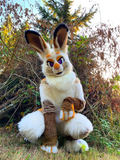 White Big Ear Bunny Rabbit Digitigrade Fursuit Costumes Furries Anime Teen & Adult Costume - FURSUIT by FurryMascot - BUNNY FURSUIT, Digitigrade Fursuit